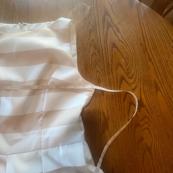 LELA ROSE Organza Striped Boat Neck Full Skirt Dress Pockets Size 14 White READ - Picture 9 of 15